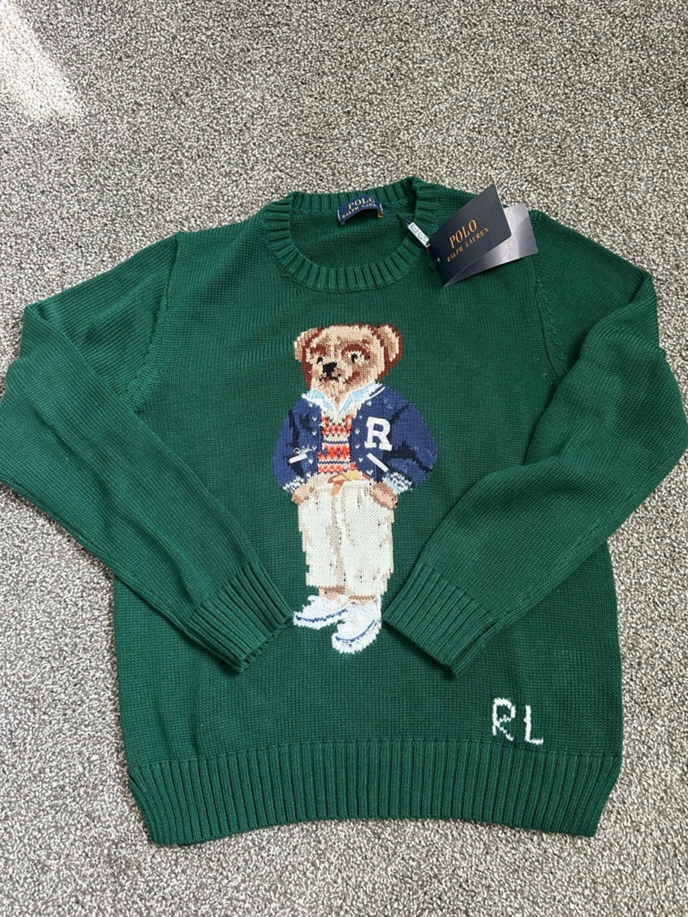 Polo by Ralph Lauren Green Bear Intarsia Crewneck Sweater